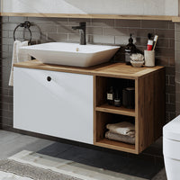 Roomart Badezimmermöbel LOTUS I - 95 cm – Keramik Waschbecken &/oder Unterschrank – Modernes Design – Varianten wählbar – Weiß-Eiche, Eiche oder Anthrazit-Eiche-badezimmerschrank, waschbecken, badezimmermöbel, badschrank, badezimmer, mit, unterschrank, ba