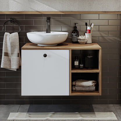 Roomart Badezimmermöbel LOTUS 75 cm – Keramik Waschbecken &/oder Unterschrank – Modernes Design – Varianten wählbar – Weiß-Eiche, Eiche oder Anthrazit-Eiche - badezimmerschrank, waschbecken, badezimmermöbel, badschrank, badezimmer, mit, unterschrank, badm