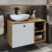Roomart Badezimmermöbel LOTUS 75 cm – Keramik Waschbecken &/oder Unterschrank – Modernes Design – Varianten wählbar – Weiß-Eiche, Eiche oder Anthrazit-Eiche - badezimmerschrank, waschbecken, badezimmermöbel, badschrank, badezimmer, mit, unterschrank, badm