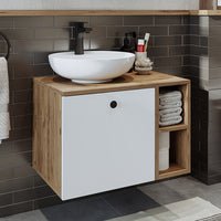 Roomart Badezimmermöbel LOTUS 65 cm – Keramik Waschbecken &/oder Unterschrank – Modernes Design – Varianten wählbar – Weiß-Eiche, Eiche oder Anthrazit-Eiche - badezimmerschrank, waschbecken, badezimmermöbel, badschrank, badezimmer, mit, unterschrank, badm