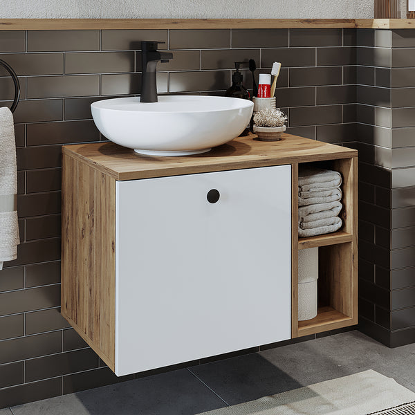 Roomart badkamermeubel LOTUS, 65 cm, met opzetwastafel en open schap, in 3 kleuren