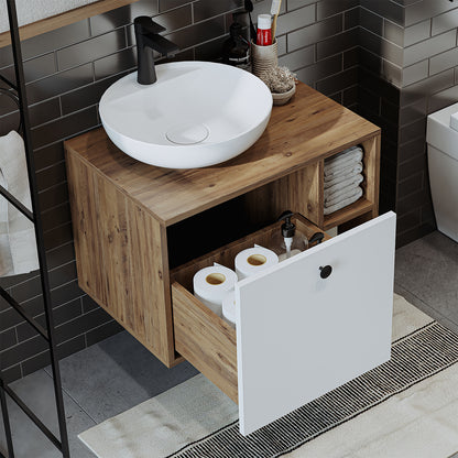 Roomart Badezimmermöbel LOTUS 65 cm – Keramik Waschbecken &/oder Unterschrank – Modernes Design – Varianten wählbar – Weiß-Eiche, Eiche oder Anthrazit-Eiche - badezimmerschrank, waschbecken, badezimmermöbel, badschrank, badezimmer, mit, unterschrank, badm