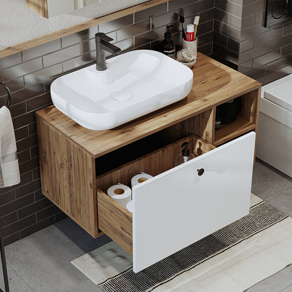 Roomart Badezimmermöbel LOTUS II- 95 cm – Keramik Waschbecken &/oder Unterschrank – Modernes Design – Varianten wählbar – Weiß-Eiche, Eiche oder Anthrazit-Eiche - badezimmerschrank, waschbecken, badezimmermöbel, badschrank, badezimmer, mit, unterschrank, 