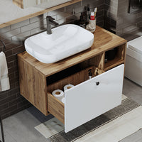 Roomart Badezimmermöbel LOTUS II- 95 cm – Keramik Waschbecken &/oder Unterschrank – Modernes Design – Varianten wählbar – Weiß-Eiche, Eiche oder Anthrazit-Eiche - badezimmerschrank, waschbecken, badezimmermöbel, badschrank, badezimmer, mit, unterschrank, 