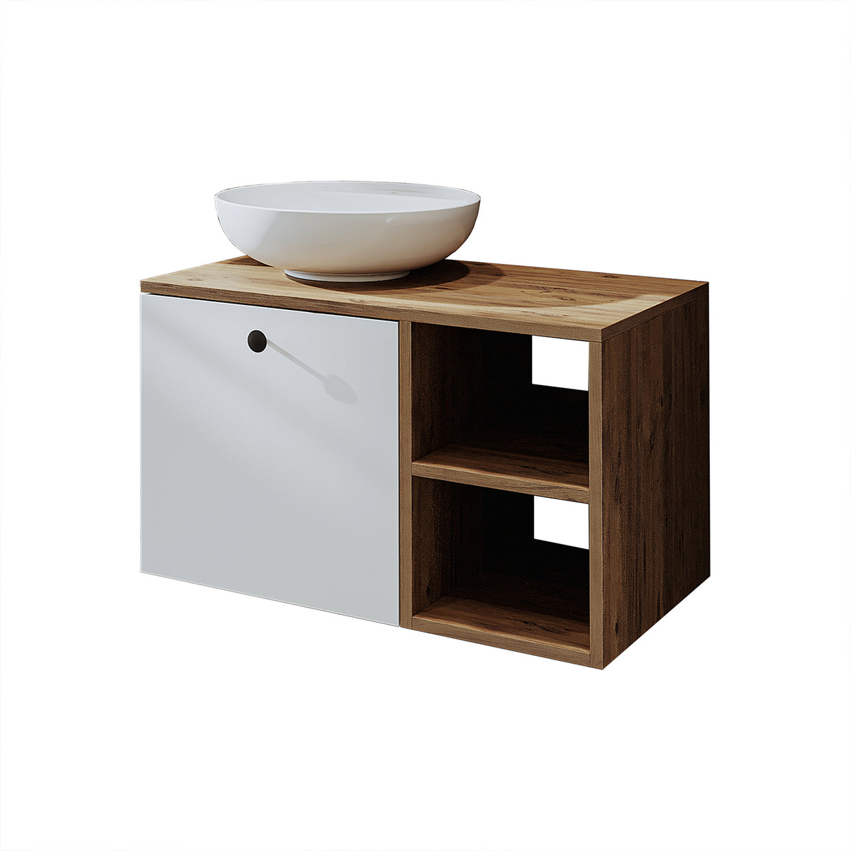 Roomart Badezimmermöbel LOTUS 75 cm – Keramik Waschbecken &/oder Unterschrank – Modernes Design – Varianten wählbar – Weiß-Eiche, Eiche oder Anthrazit-Eiche - badezimmerschrank, waschbecken, badezimmermöbel, badschrank, badezimmer, mit, unterschrank, badm