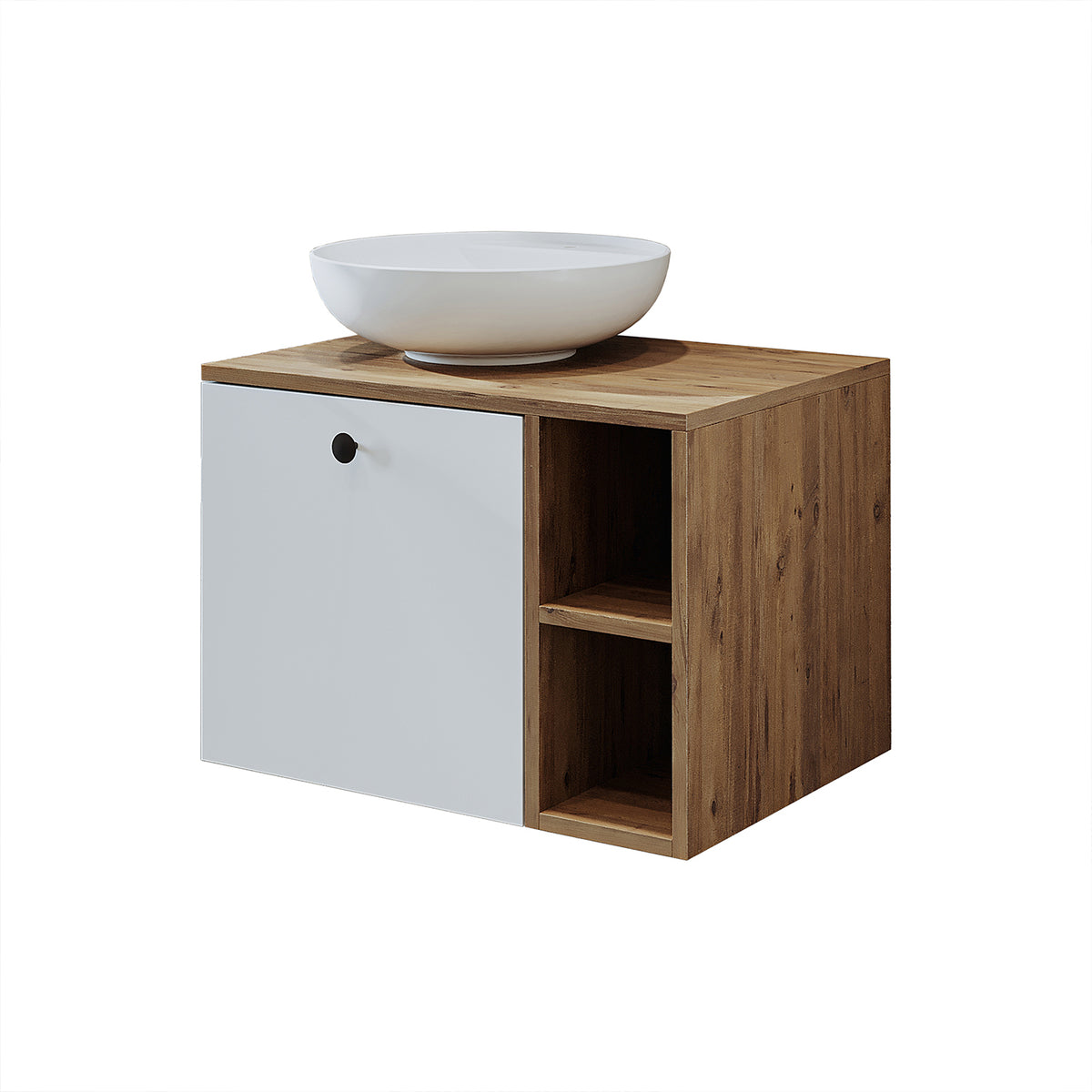 Roomart Badezimmermöbel LOTUS 65 cm – Keramik Waschbecken &/oder Unterschrank – Modernes Design – Varianten wählbar – Weiß-Eiche, Eiche oder Anthrazit-Eiche - badezimmerschrank, waschbecken, badezimmermöbel, badschrank, badezimmer, mit, unterschrank, badm