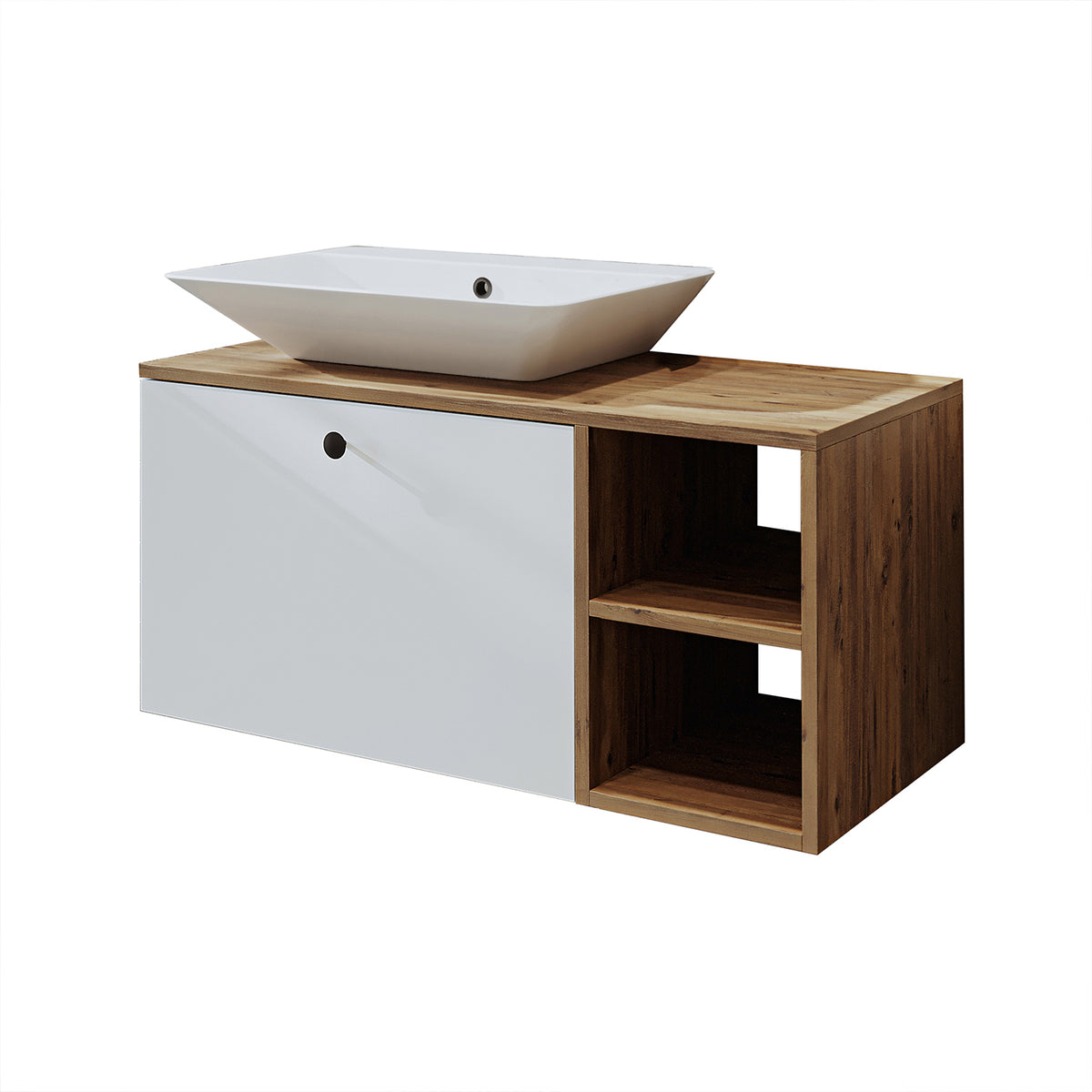 Roomart Badezimmermöbel LOTUS I - 95 cm – Keramik Waschbecken &/oder Unterschrank – Modernes Design – Varianten wählbar – Weiß-Eiche, Eiche oder Anthrazit-Eiche-badezimmerschrank, waschbecken, badezimmermöbel, badschrank, badezimmer, mit, unterschrank, ba