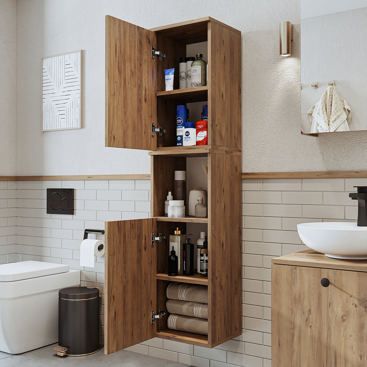 Roomart Seitenschrank „LOTUS“ – moderner Bad-Hängeschrank mit Softclose, 150 cm, 90 cm, 60 cm – in Anthrazit-Eiche, Eiche oder Weiß-Eiche -  Badmöbel - Hängeschrank, wand,  hochschrank, hochschrank weiß, 60 cm breit, küche, waschküche, wohnzimmer, schmal,