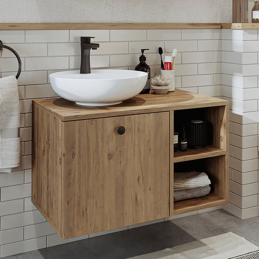Roomart Badezimmermöbel LOTUS 75 cm – Keramik Waschbecken &/oder Unterschrank – Modernes Design – Varianten wählbar – Weiß-Eiche, Eiche oder Anthrazit-Eiche - badezimmerschrank, waschbecken, badezimmermöbel, badschrank, badezimmer, mit, unterschrank, badm