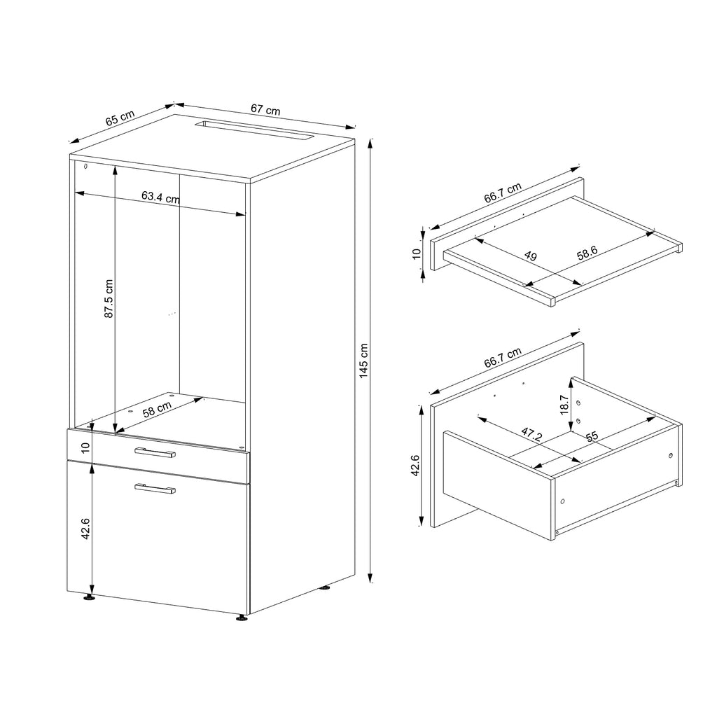 Roomart wasmachinekast SERIE 2, 67 cm, met uittrekplateau en lade, in 3 kleuren