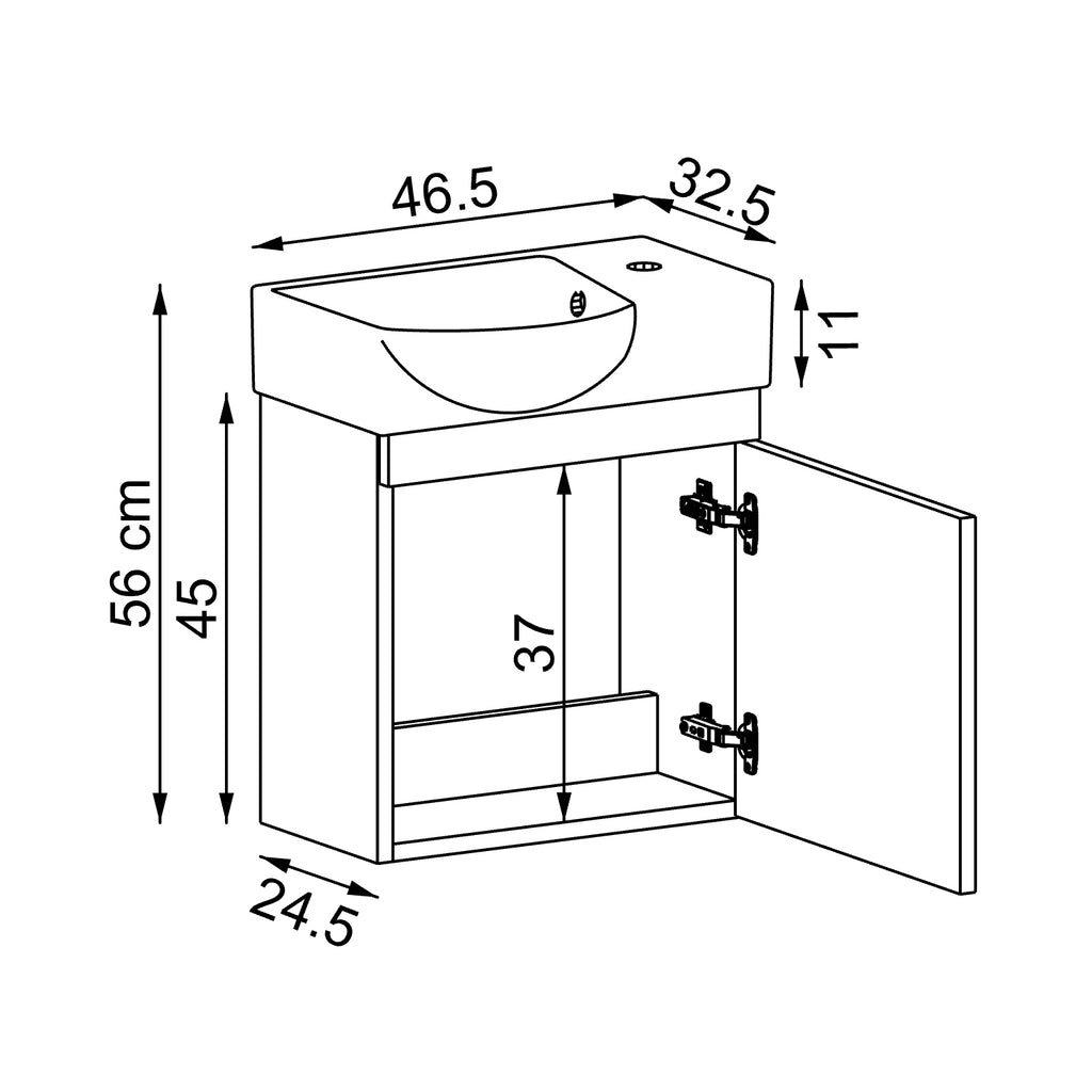 Roomart wastafelonderkast PUNTO, 46,5 cm, met keramische wastafel, in 4 kleuren