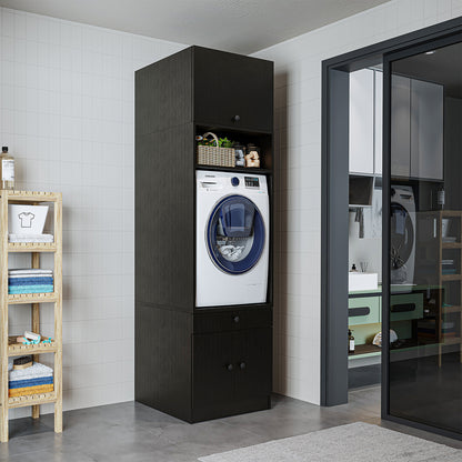 Roomart Waschmaschinenschrank mit Ausziehbrett • Weiß • Eiche • Schwarz eiche - waschmaschinenschrank, waschmaschinenregal, waschturm, schrank, weiß, waschmaschinen, unterschrank, waschmaschine, trockner, haushaltsschrank, schränke, badschrank, hochschran