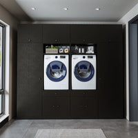 Roomart Schrankwand für Waschküche & Hauswirtschaftsraum – 254 cm breit – mit Ausziehbrett – in • Weiß •Eiche •Schwarz-Eiche - badezimmerschrank, waschbecken, badezimmermöbel, badschrank, badezimmer, mit, unterschrank, badmöbel, set, waschtisch, möbel, ba