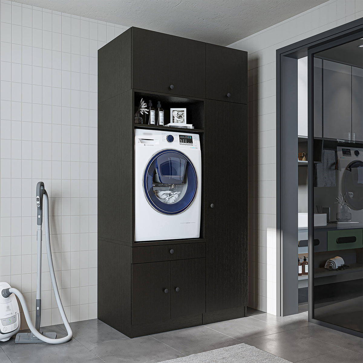 Roomart wasmachinekast SERIE 3, 112 cm, met hoge kast en uittrekbaar blad, in 3 kleuren
