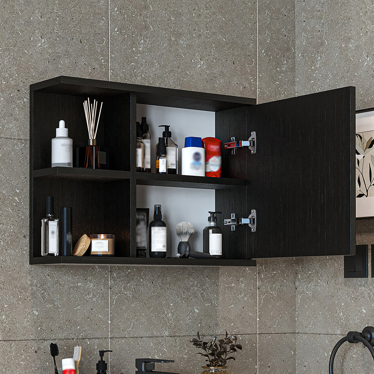 Roomart spiegelkast ADA, 60 cm, met open schap en soft-close-deur, in 4 kleuren