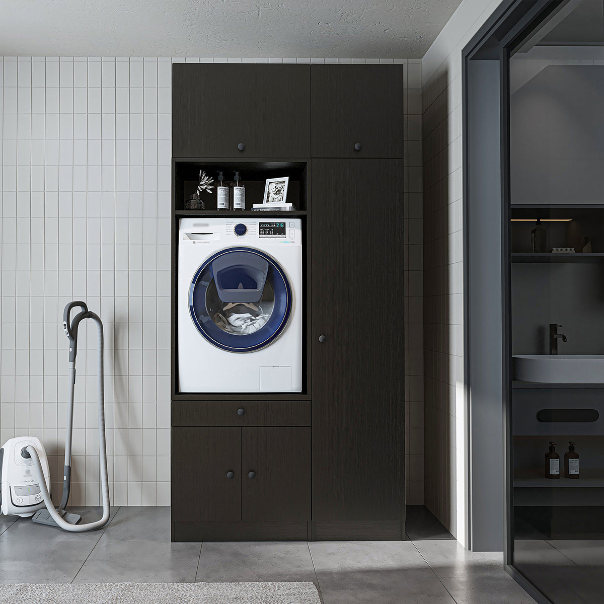 Roomart wasmachinekast SERIE 3, 112 cm, met hoge kast en uittrekbaar blad, in 3 kleuren