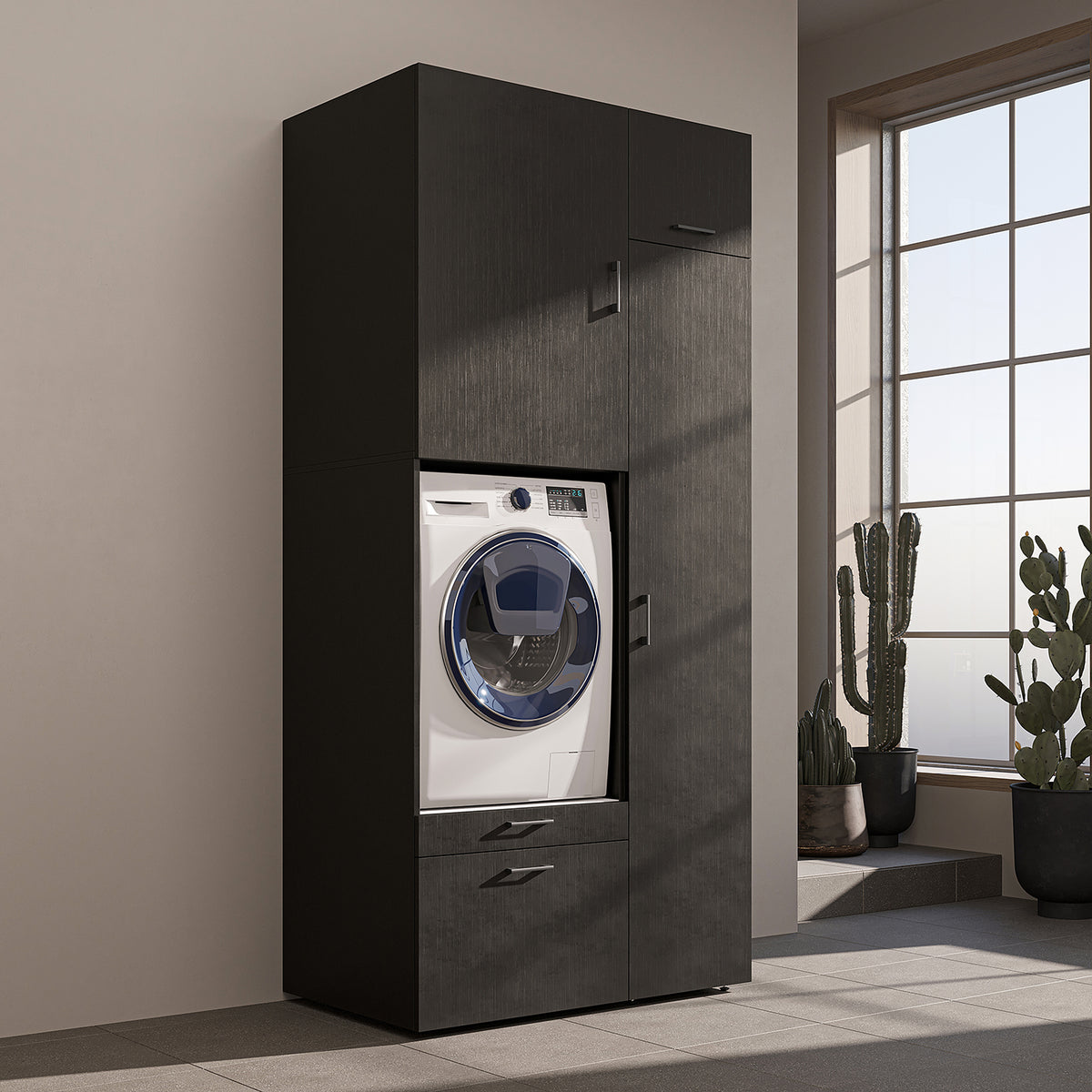 Roomart wasmachinekast SERIE 2, 112 cm, met hoge kast en uittrekplank, in 3 kleuren