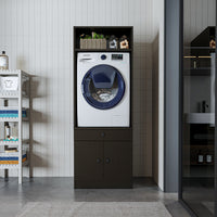 Roomart Waschmaschinenschrank mit Ausziehbrett • Weiß • Eiche • Schwarz eiche - waschmaschinenschrank, waschmaschinenregal, waschturm, schrank, weiß, waschmaschinen, unterschrank, waschmaschine, trockner, haushaltsschrank, schränke, badschrank, hochschran