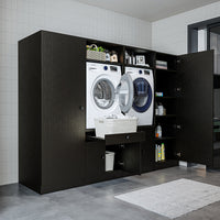 Roomart Schrankwand für Waschküche & Hauswirtschaftsraum – 254 cm breit – mit Ausziehbrett – in • Weiß •Eiche •Schwarz-Eiche - badezimmerschrank, waschbecken, badezimmermöbel, badschrank, badezimmer, mit, unterschrank, badmöbel, set, waschtisch, möbel, ba