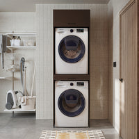 Roomart Waschmaschinenschrank für Trockner & Waschmaschine, in 3 Farben, mit Ausziehbrett • Weiß • Eiche • Schwarz Eiche - waschmaschinenuntergestelle, dämpfer waschmaschine, waschmaschinen aufsatz für trockner, unterschrank waschmaschine, kühlschrank erh