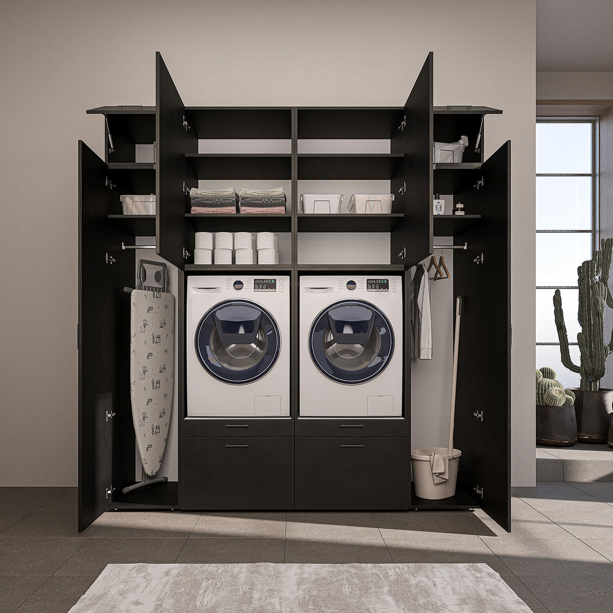 Roomart wasmachinekast SERIE 2 met 2 hoge kasten, 254 cm, in 3 kleuren