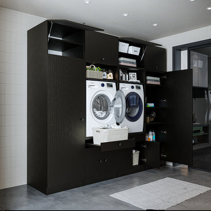 Roomart Schrankwand für Waschküche & Hauswirtschaftsraum – 254 cm breit – mit Ausziehbrett – in • Weiß •Eiche •Schwarz-Eiche - badezimmerschrank, waschbecken, badezimmermöbel, badschrank, badezimmer, mit, unterschrank, badmöbel, set, waschtisch, möbel, ba