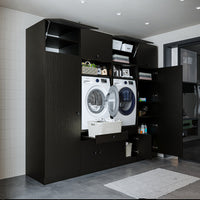 Roomart Schrankwand für Waschküche & Hauswirtschaftsraum – 254 cm breit – mit Ausziehbrett – in • Weiß •Eiche •Schwarz-Eiche - badezimmerschrank, waschbecken, badezimmermöbel, badschrank, badezimmer, mit, unterschrank, badmöbel, set, waschtisch, möbel, ba