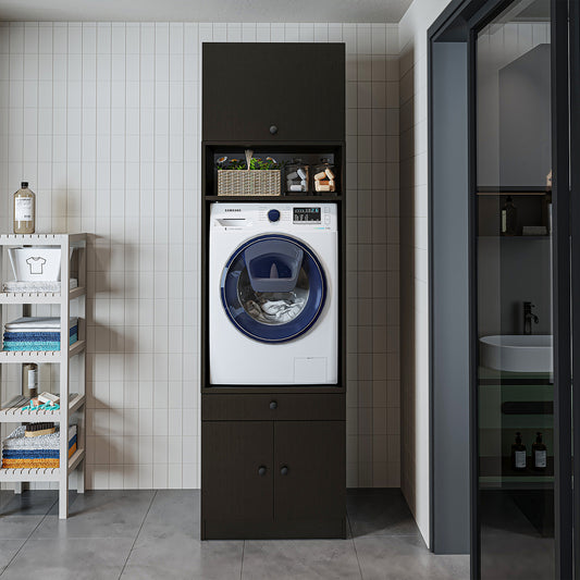 Roomart Waschmaschinenschrank mit Ausziehbrett • Weiß • Eiche • Schwarz eiche - waschmaschinenschrank, waschmaschinenregal, waschturm, schrank, weiß, waschmaschinen, unterschrank, waschmaschine, trockner, haushaltsschrank, schränke, badschrank, hochschran