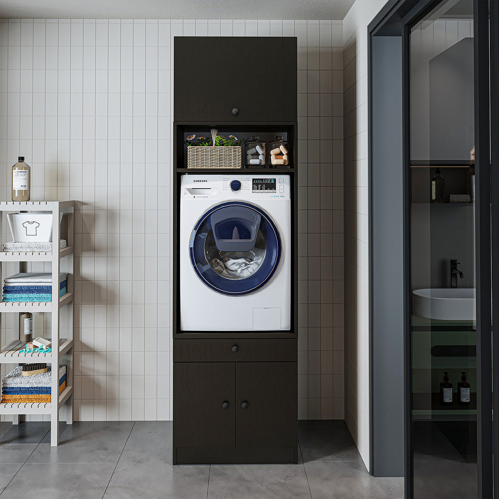 Roomart Waschmaschinenschrank mit Ausziehbrett • Weiß • Eiche • Schwarz eiche - waschmaschinenschrank, waschmaschinenregal, waschturm, schrank, weiß, waschmaschinen, unterschrank, waschmaschine, trockner, haushaltsschrank, schränke, badschrank, hochschran