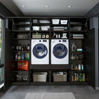 Roomart Schrankwand für Waschküche & Hauswirtschaftsraum – 254 cm breit – mit Ausziehbrett – in • Weiß •Eiche •Schwarz-Eiche - badezimmerschrank, waschbecken, badezimmermöbel, badschrank, badezimmer, mit, unterschrank, badmöbel, set, waschtisch, möbel, ba