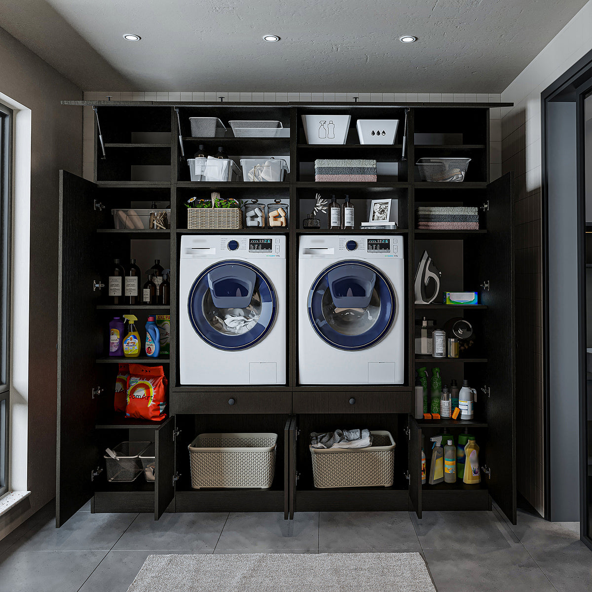View details for Roomart Waschmaschinenumbauschrank & Schrankwand für Waschküche und Hauswirtschaftsraum – 224 cm breit – mit praktischem Ausziehbrett – erhältlich in Weiß, Eiche oder Schwarz-Eiche Roomart Waschmaschinenumbauschrank & Schrankwand für Wasc