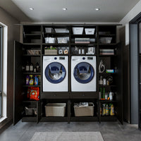 View details for Roomart Waschmaschinenumbauschrank & Schrankwand für Waschküche und Hauswirtschaftsraum – 224 cm breit – mit praktischem Ausziehbrett – erhältlich in Weiß, Eiche oder Schwarz-Eiche Roomart Waschmaschinenumbauschrank & Schrankwand für Wasc