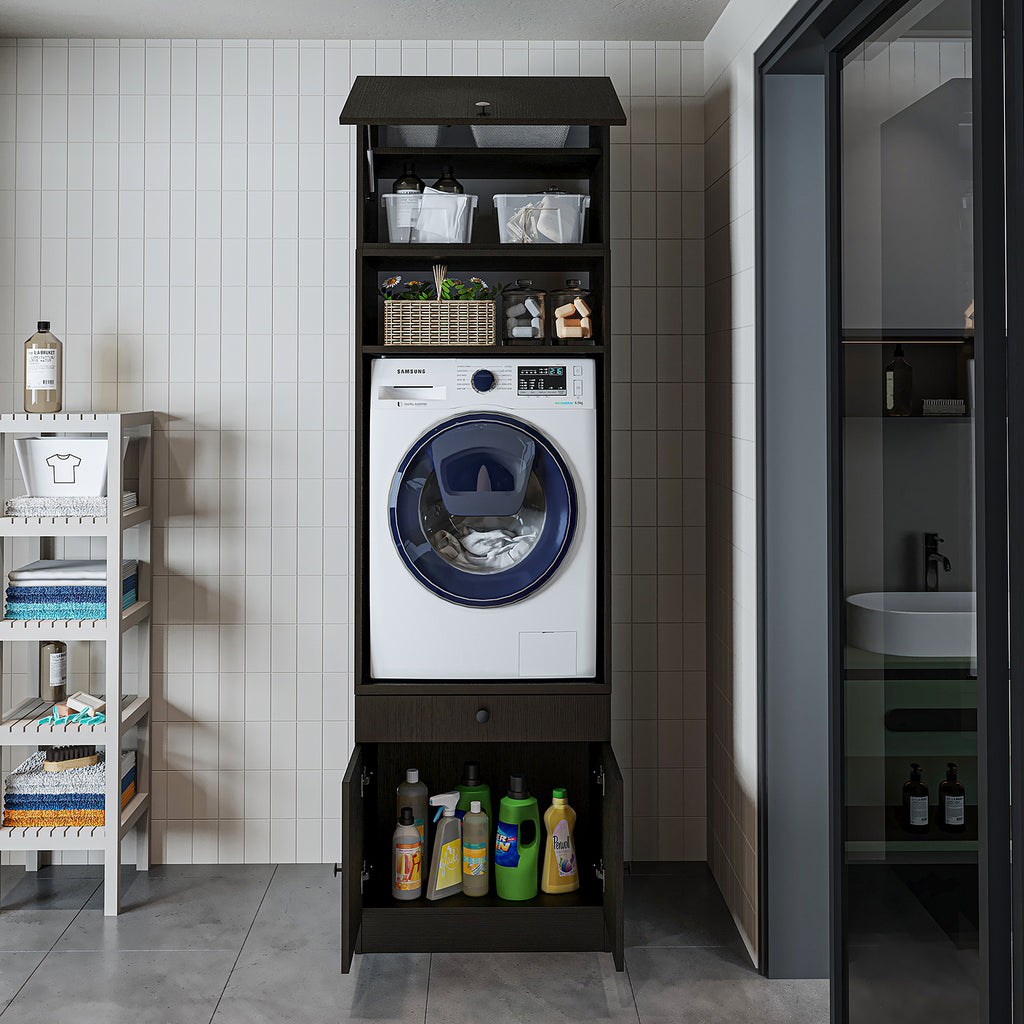 Roomart Waschmaschinenschrank mit Ausziehbrett • Weiß • Eiche • Schwarz eiche - waschmaschinenschrank, waschmaschinenregal, waschturm, schrank, weiß, waschmaschinen, unterschrank, waschmaschine, trockner, haushaltsschrank, schränke, badschrank, hochschran