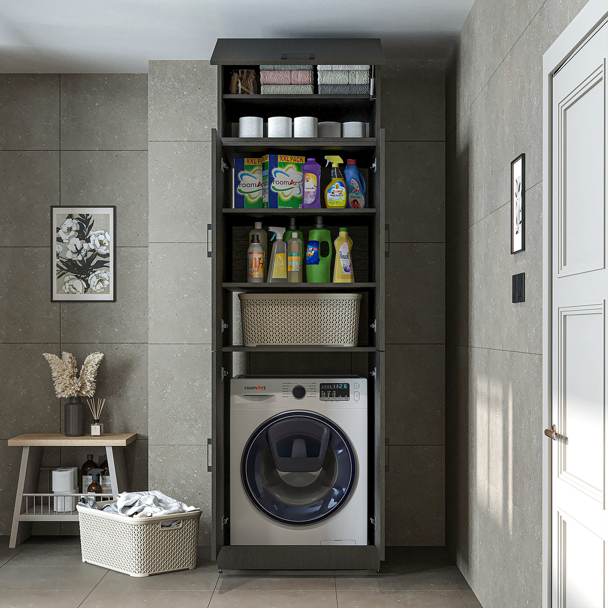 Roomart wasmachinekast DORA-II, 70 cm, voor wasmachine en droger, in 5 kleuren