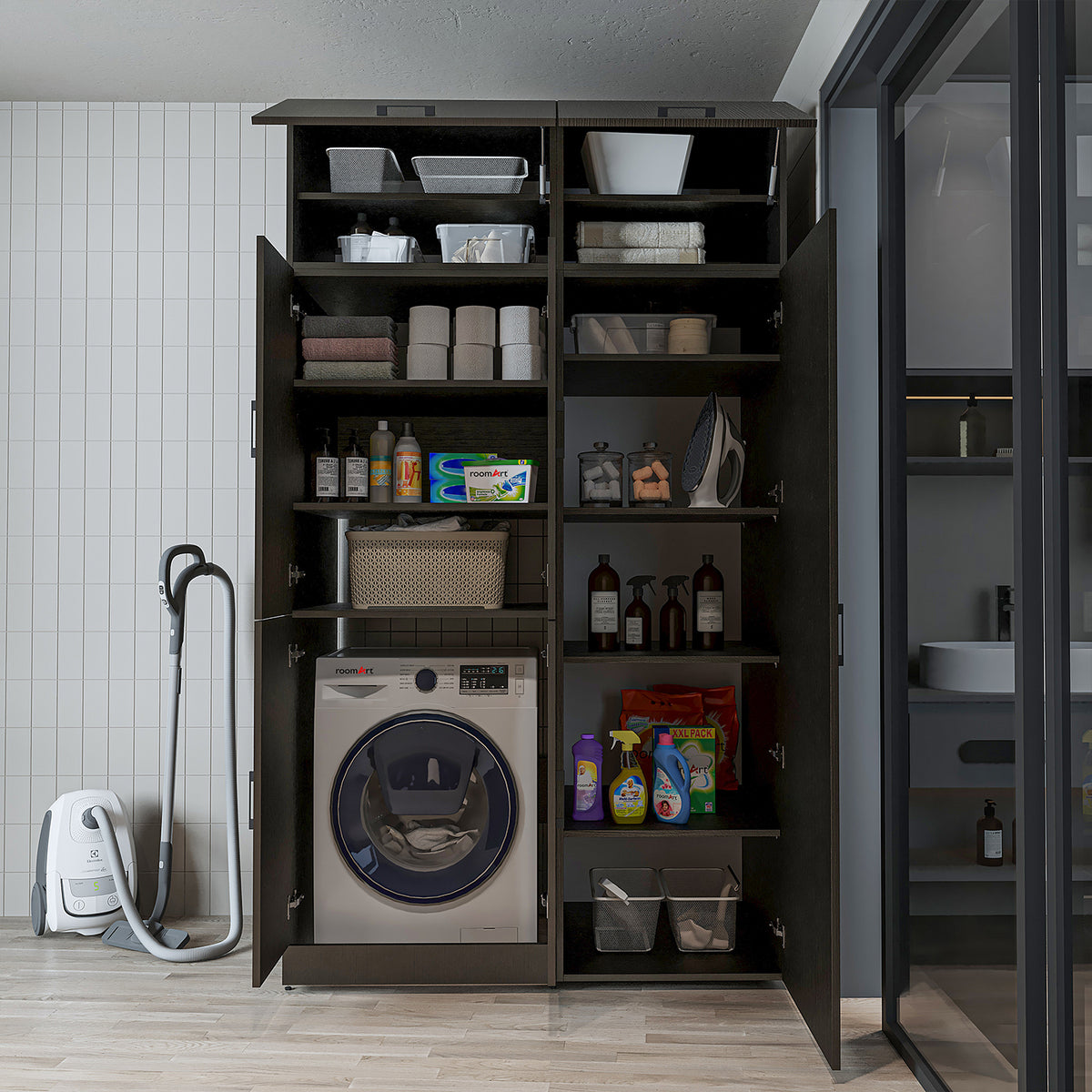 Roomart wasmachinekast DORA-II, 130 cm, voor wasmachine en droger, in 5 kleuren
