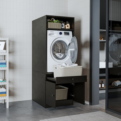 Roomart Waschmaschinenschrank mit Ausziehbrett • Weiß • Eiche • Schwarz eiche - waschmaschinenschrank, waschmaschinenregal, waschturm, schrank, weiß, waschmaschinen, unterschrank, waschmaschine, trockner, haushaltsschrank, schränke, badschrank, hochschran