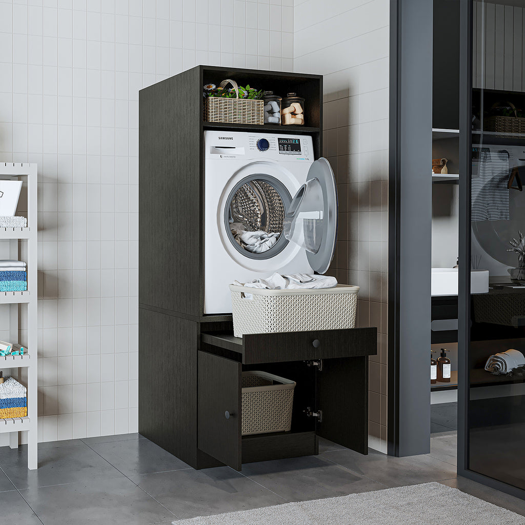 Roomart Waschmaschinenschrank mit Ausziehbrett • Weiß • Eiche • Schwarz eiche - waschmaschinenschrank, waschmaschinenregal, waschturm, schrank, weiß, waschmaschinen, unterschrank, waschmaschine, trockner, haushaltsschrank, schränke, badschrank, hochschran