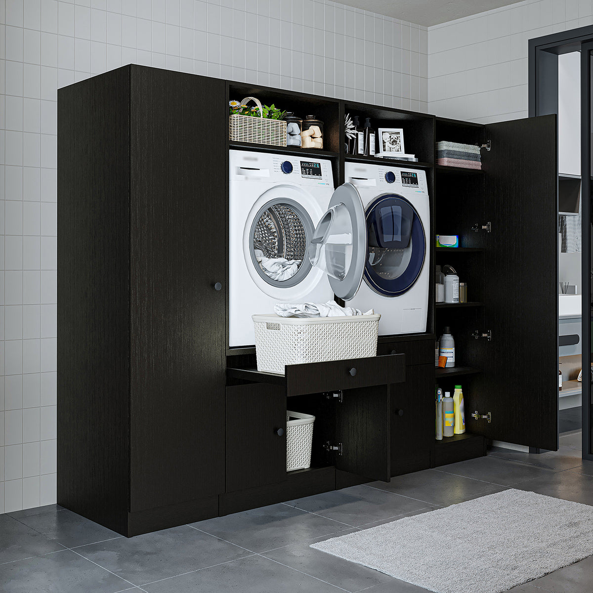 View details for Roomart Waschmaschinenumbauschrank & Schrankwand für Waschküche und Hauswirtschaftsraum – 224 cm breit – mit praktischem Ausziehbrett – erhältlich in Weiß, Eiche oder Schwarz-Eiche Roomart Waschmaschinenumbauschrank & Schrankwand für Wasc