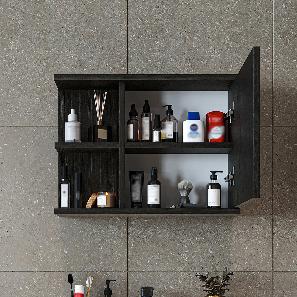 Roomart spiegelkast ADA, 60 cm, met open schap en soft-close-deur, in 4 kleuren