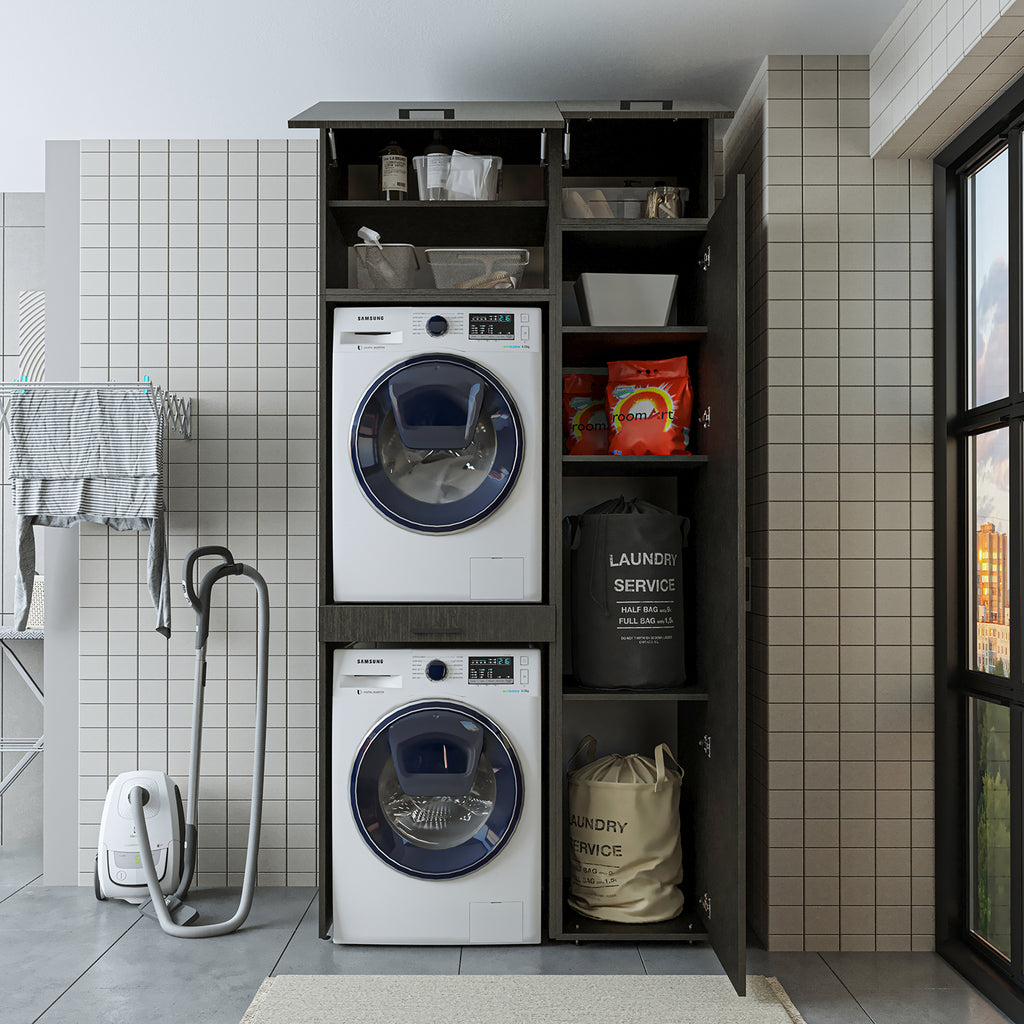 Roomart wasmachinekast DUO-I, 112 cm, met hoge kast en uittrekplank, in 3 kleuren
