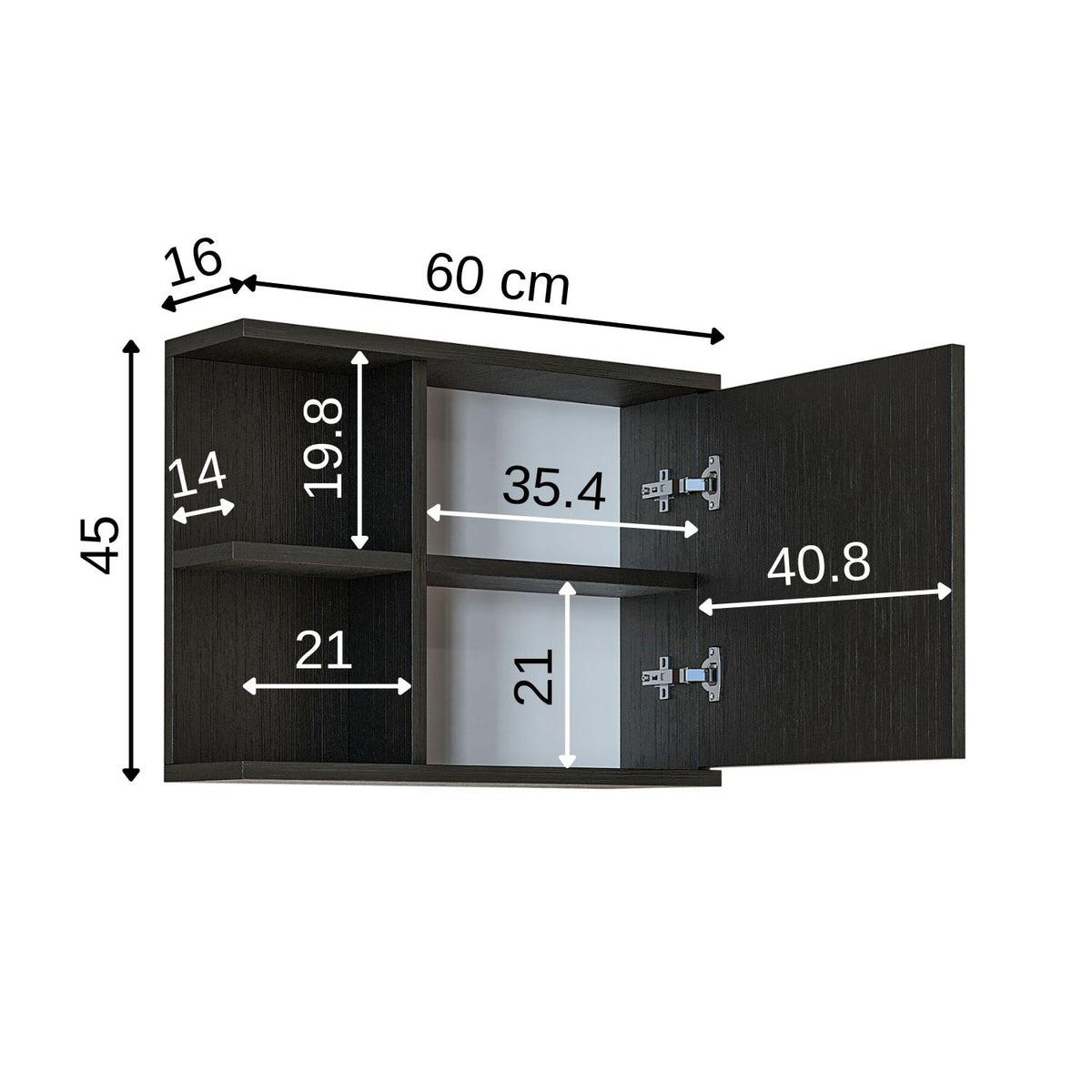 Roomart spiegelkast ADA, 60 cm, met open schap en soft-close-deur, in 4 kleuren