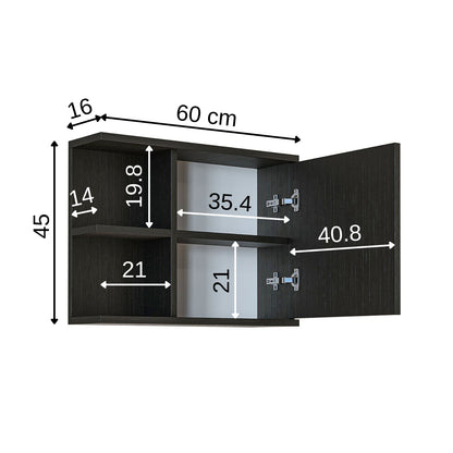 Roomart spiegelkast ADA, 60 cm, met open schap en soft-close-deur, in 4 kleuren