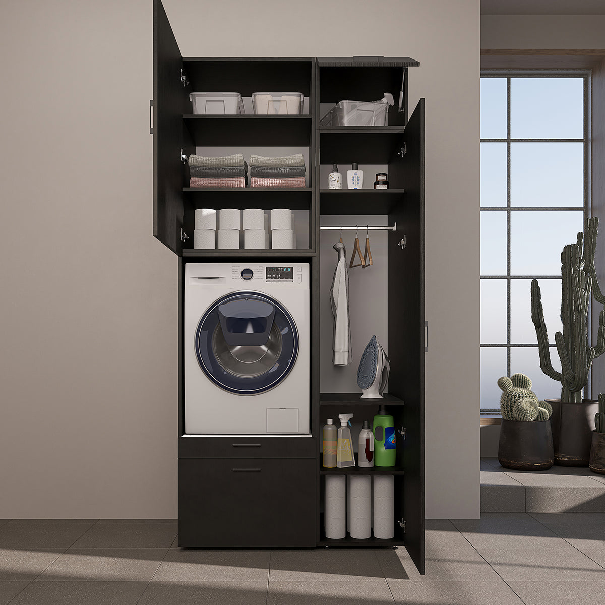 Roomart wasmachinekast SERIE 2, 112 cm, met hoge kast en uittrekplank, in 3 kleuren