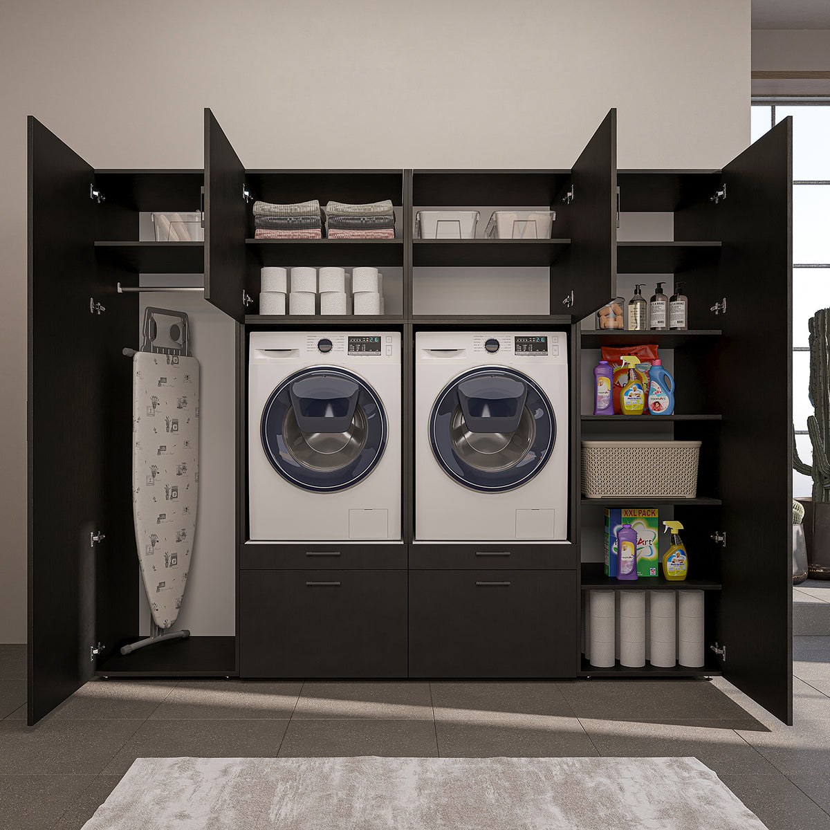 Roomart wandmeubel SERIE II, 254 cm, voor 2 apparaten met 2 hoge kasten, in 3 kleuren