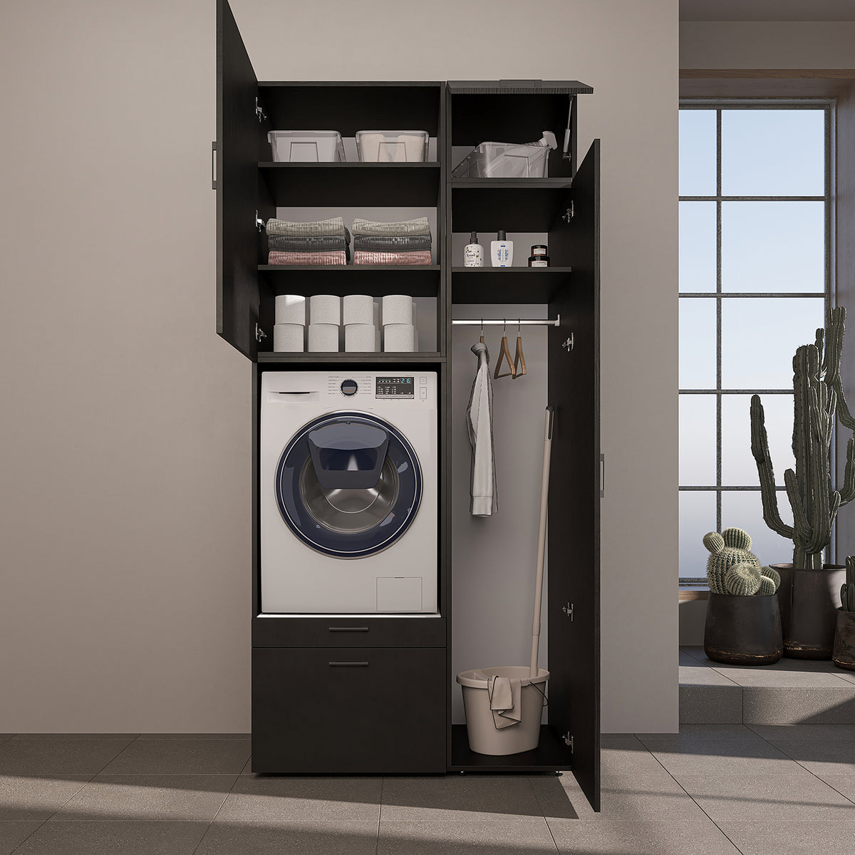 Roomart wasmachinekast SERIE 2, 112 cm, met hoge kast en uittrekplank, in 3 kleuren