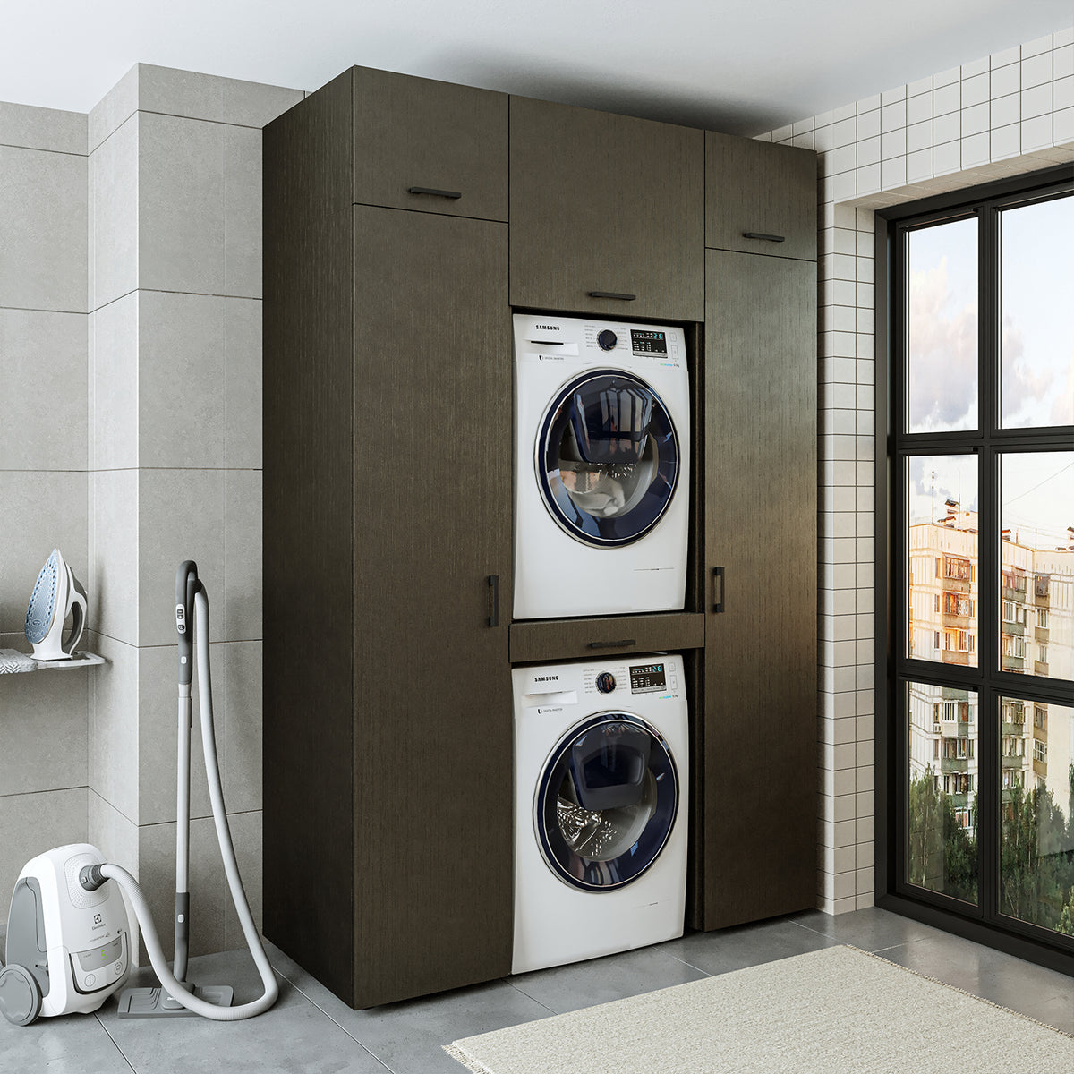 Roomart wasmachinekast 157 cm, voor 2 apparaten met 2 hoge kasten, in 3 kleuren
