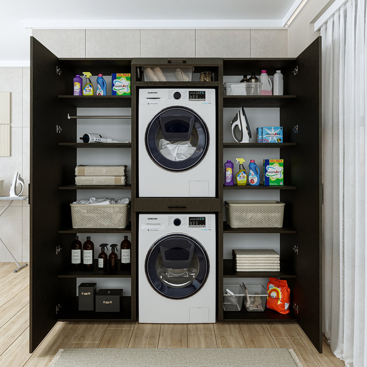 Roomart kastwand DUO-I, 187 cm, wasmachine en droger boven elkaar, in 3 kleuren