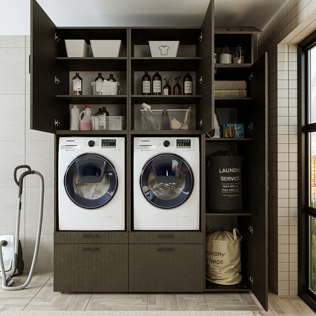 Roomart wasmachinekast SERIE 2, dubbele kast met uittrekplanken en hoge kast, in 3 kleuren