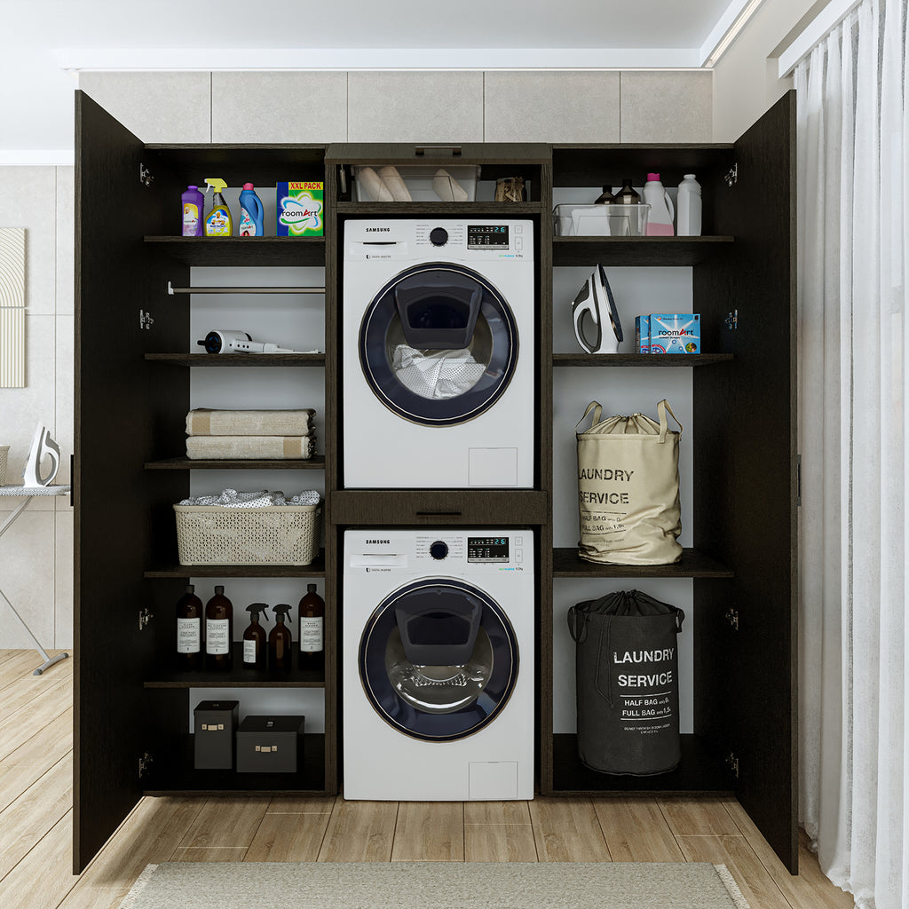 Roomart kastwand DUO-I, 187 cm, wasmachine en droger boven elkaar, in 3 kleuren