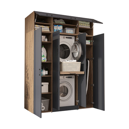 Roomart Waschmaschinenschrank DORA-I 160 cm, Anthrazit Eiche, 230 cm hoch, weißer Hintergrund